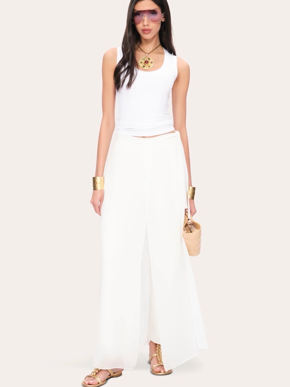Elie Tahari Exclusive  OVERLAY WHIDE LEG WHITE FLOWY PANT $398 US4